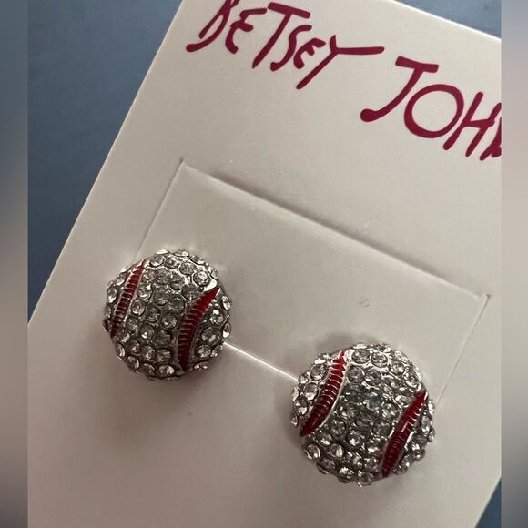 Betsey Johnson Jewelry - ⚾️ Betsey Johnson Silver Baseball red & white Rhinestone Earrings ⚾️